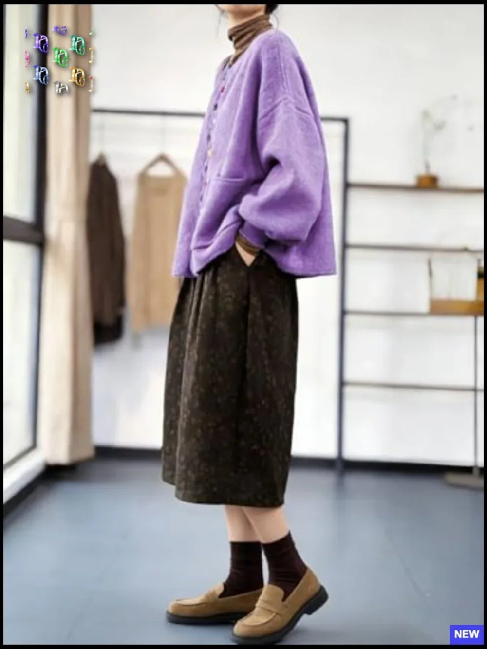 Loose Knit Cardigan Oversized Puff Sleeve Button Sweater Top with Pockets - Picture 3 of 6